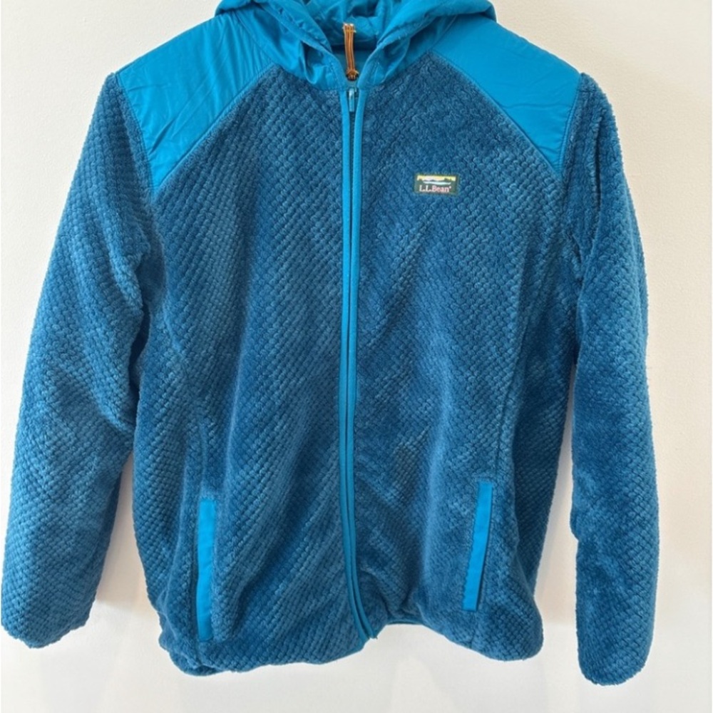 LLBean Kids Teal Fleece Lined Hooded Jacket Size XL 18 Quilted Outer